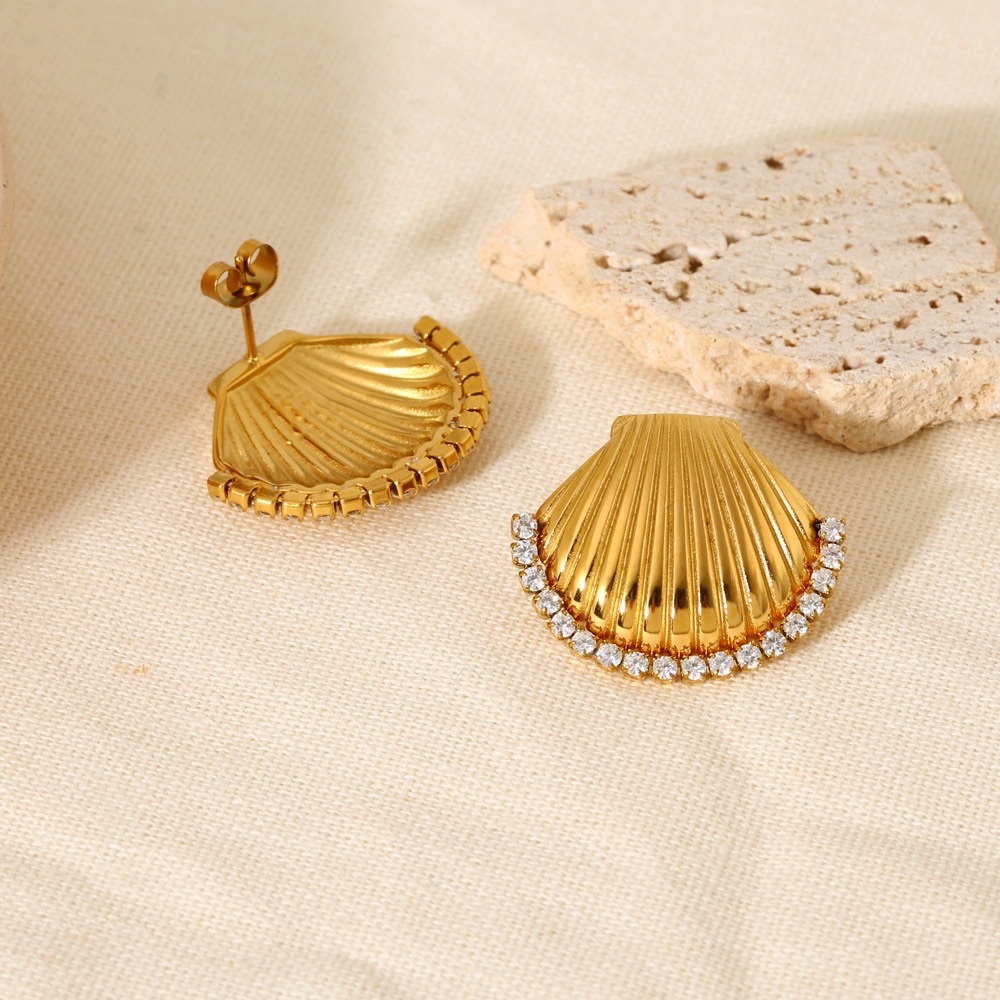 Gold Shell Earrings*Ocean Inspired Earrings*Waterproof and Sweatproof - Picture 6 of 7